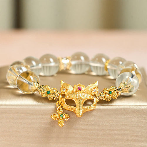 Buddha Stones Fox Cross Charm White Crystal Beaded Protection Bracelet - Fortune Jewel