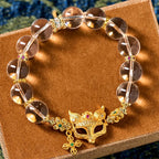 Buddha Stones Fox Cross Charm White Crystal Beaded Protection Bracelet - Fortune Jewel
