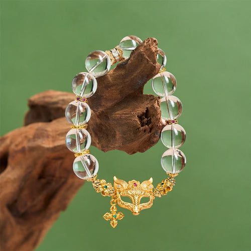 Buddha Stones Fox Cross Charm White Crystal Beaded Protection Bracelet - Fortune Jewel