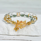 Buddha Stones Fox Cross Charm White Crystal Beaded Protection Bracelet - Fortune Jewel