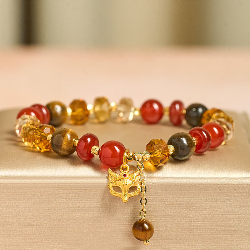 Fortune Jewel Red Agate Tiger Eye Fox Charm Calm Beaded Bracelet - Fortune Jewel