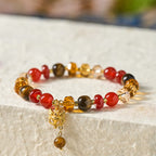 Fortune Jewel Red Agate Tiger Eye Fox Charm Calm Beaded Bracelet - Fortune Jewel