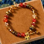 Fortune Jewel Red Agate Tiger Eye Fox Charm Calm Beaded Bracelet - Fortune Jewel