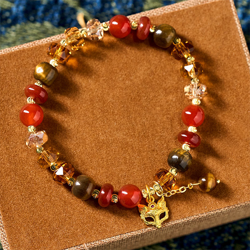 Fortune Jewel Red Agate Tiger Eye Fox Charm Calm Beaded Bracelet - Fortune Jewel
