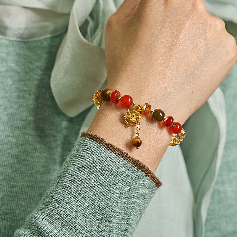 Fortune Jewel Red Agate Tiger Eye Fox Charm Calm Beaded Bracelet - Fortune Jewel