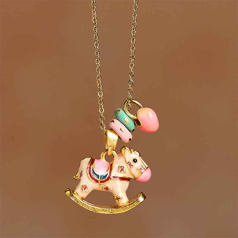 Fortune Jewel Colorful Year Of The Horse 24k Gold Plated Copper Necklace Pendant