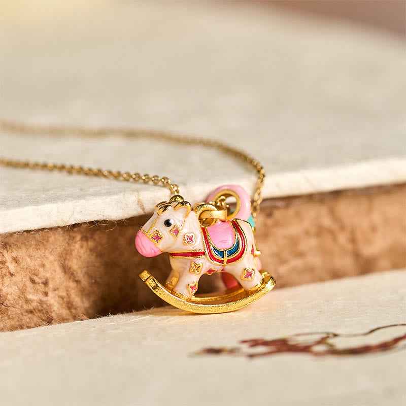 Fortune Jewel Colorful Year Of The Horse 24k Gold Plated Copper Necklace Pendant
