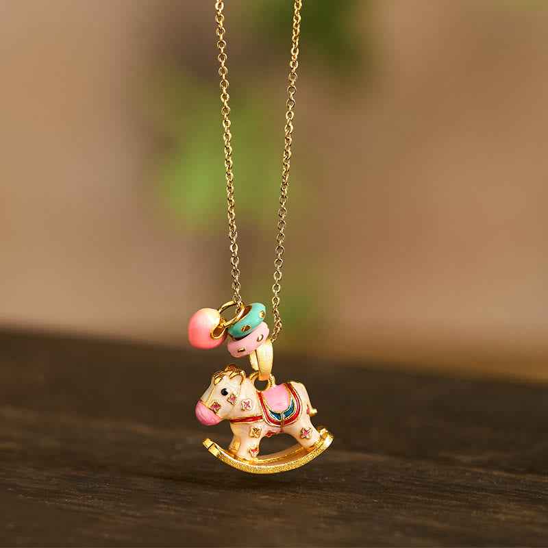 Fortune Jewel Colorful Year Of The Horse 24k Gold Plated Copper Necklace Pendant