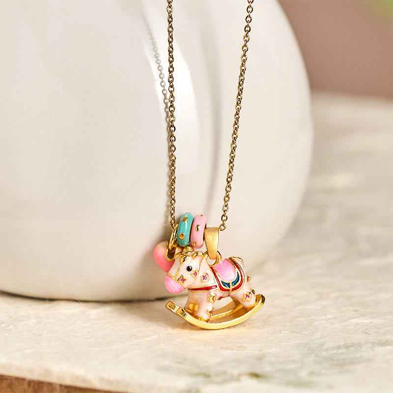 Fortune Jewel Colorful Year Of The Horse 24k Gold Plated Copper Necklace Pendant