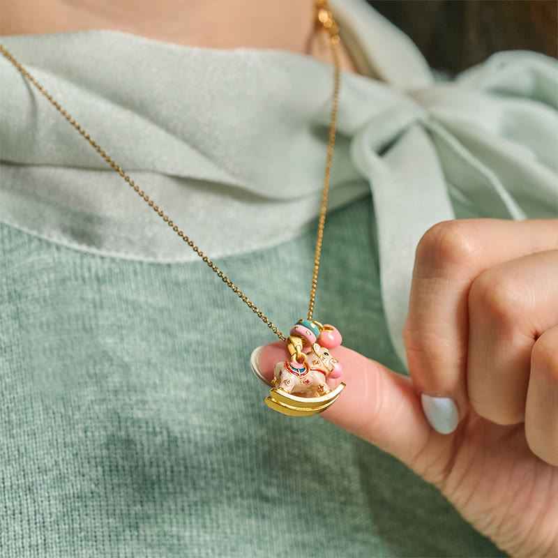 Fortune Jewel Colorful Year Of The Horse 24k Gold Plated Copper Necklace Pendant