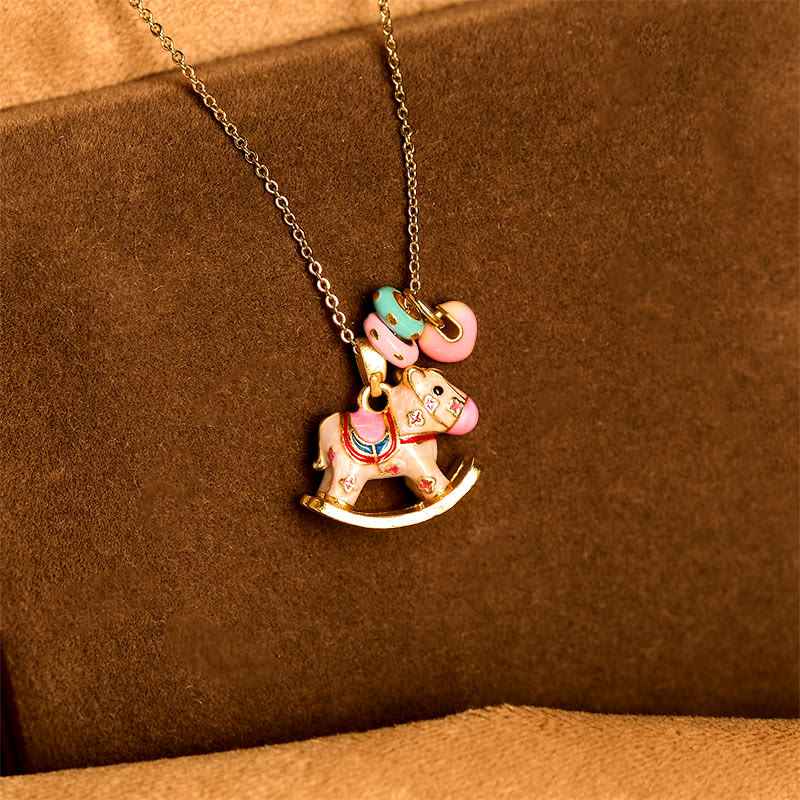 Fortune Jewel Colorful Year Of The Horse 24k Gold Plated Copper Necklace Pendant