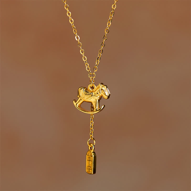Fortune Jewel Year Of The Horse 24k Gold Plated Copper Peaceful Necklace Pendant - Fortune Jewel