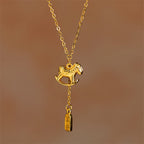 Fortune Jewel Year Of The Horse 24k Gold Plated Copper Peaceful Necklace Pendant - Fortune Jewel