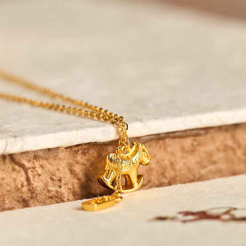 Fortune Jewel Year Of The Horse 24k Gold Plated Copper Peaceful Necklace Pendant - Fortune Jewel