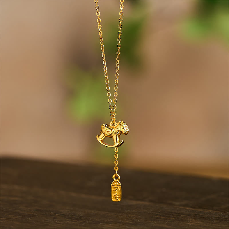 Fortune Jewel Year Of The Horse 24k Gold Plated Copper Peaceful Necklace Pendant - Fortune Jewel