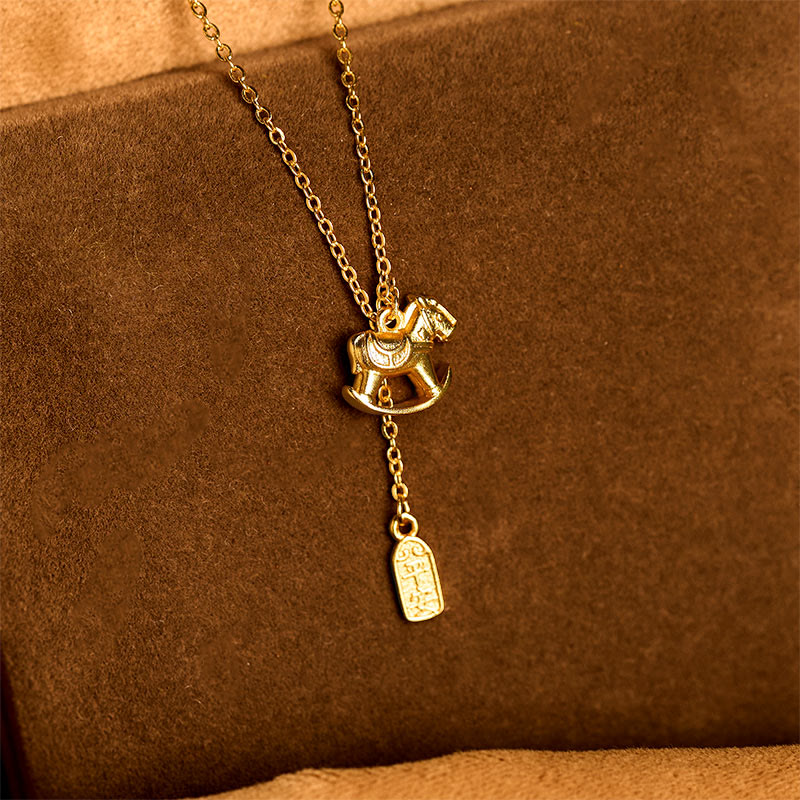 Fortune Jewel Year Of The Horse 24k Gold Plated Copper Peaceful Necklace Pendant - Fortune Jewel