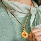 Fortune Jewel Year Of The Horse Peace Buckle Fu Character Gold Plated Copper Energy Necklace Pendant - Fortune Jewel