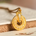 Fortune Jewel Year Of The Horse Peace Buckle Fu Character Gold Plated Copper Energy Necklace Pendant - Fortune Jewel