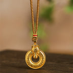 Fortune Jewel Year Of The Horse Peace Buckle Fu Character Gold Plated Copper Energy Necklace Pendant - Fortune Jewel
