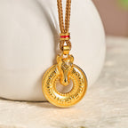 Fortune Jewel Year Of The Horse Peace Buckle Fu Character Gold Plated Copper Energy Necklace Pendant - Fortune Jewel