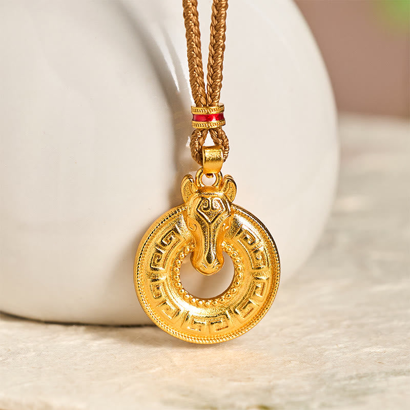 Fortune Jewel Year Of The Horse Peace Buckle Fu Character Gold Plated Copper Energy Necklace Pendant - Fortune Jewel