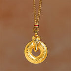 Fortune Jewel Year Of The Horse Peace Buckle Fu Character Gold Plated Copper Energy Necklace Pendant - Fortune Jewel
