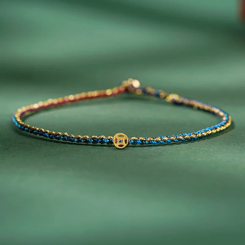 Fortune Jewel Colorful Rope Luck Coin Bead Abundance Extra Thin Braided Bracelet