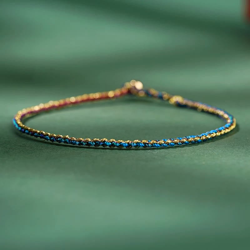 Fortune Jewel Colorful Rope Luck Coin Bead Abundance Extra Thin Braided Bracelet