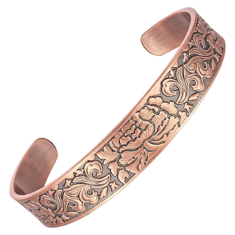 Fortune Jewel Copper Flower Open Balance Luck Adjustable Cuff Bracelet Bangle - Fortune Jewel