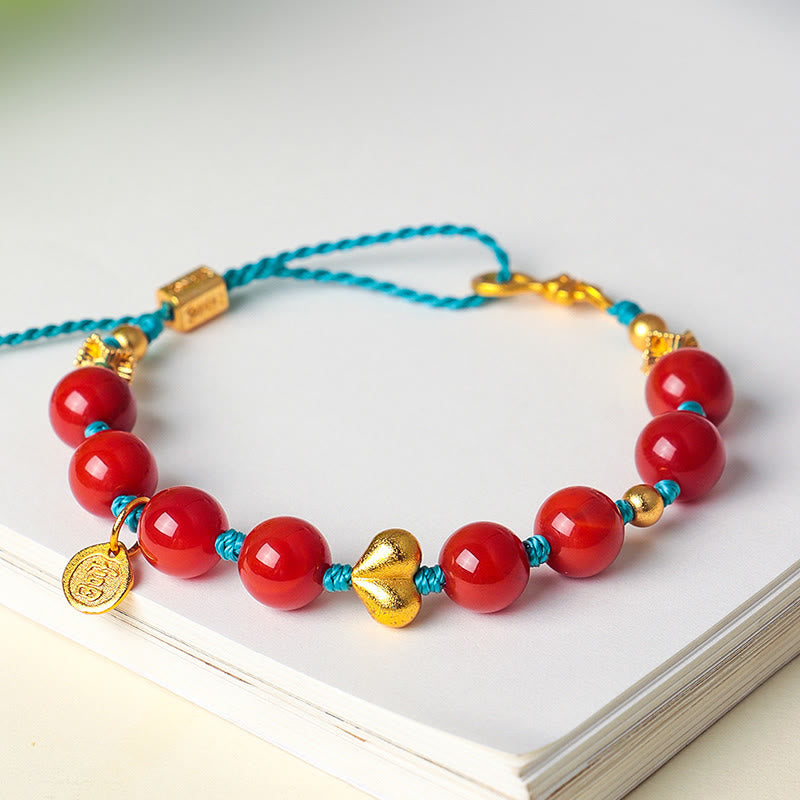 Fortune Jewel 8mm South Red Agate Beads Heart Braided String Success Bracelet - Fortune Jewel