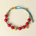 Fortune Jewel 8mm South Red Agate Beads Heart Braided String Success Bracelet - Fortune Jewel