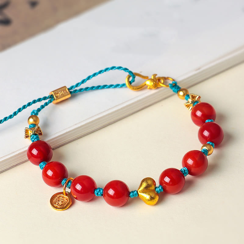 Fortune Jewel 8mm South Red Agate Beads Heart Braided String Success Bracelet - Fortune Jewel