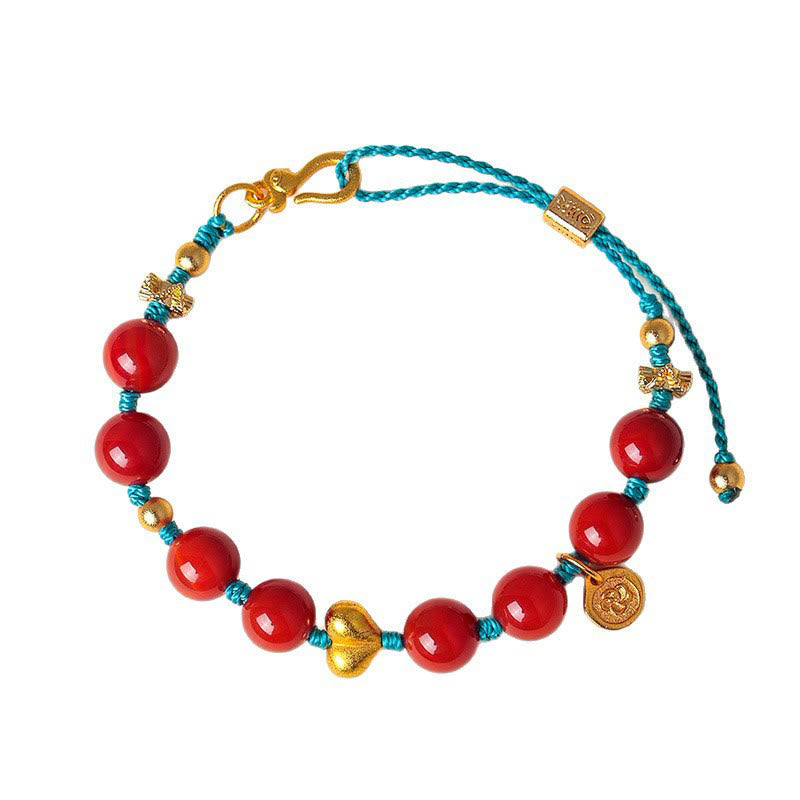 Fortune Jewel 8mm South Red Agate Beads Heart Braided String Success Bracelet - Fortune Jewel