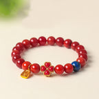Fortune Jewel Four Leaf Clover Flower Gourd South Red Agate White Agate Positive Beaded Bracelet - Fortune Jewel