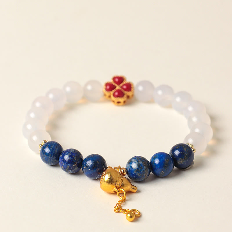 Fortune Jewel Four Leaf Clover Flower Gourd South Red Agate White Agate Positive Beaded Bracelet - Fortune Jewel
