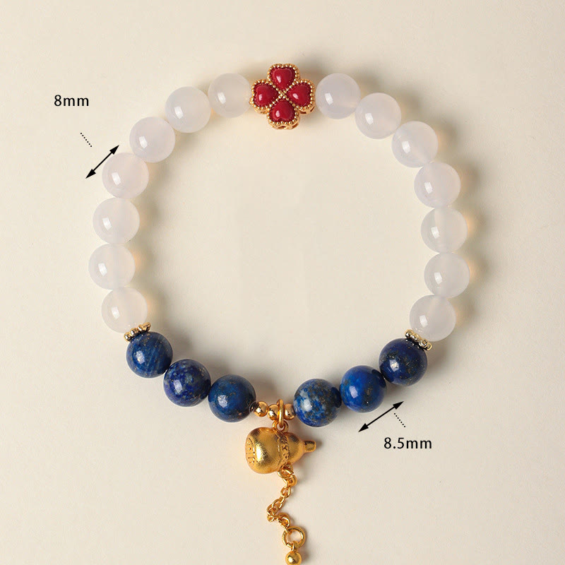 Fortune Jewel Four Leaf Clover Flower Gourd South Red Agate White Agate Positive Beaded Bracelet - Fortune Jewel