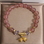 Fortune Jewel Lily of the Valley Natural Strawberry Quartz Positive Beaded Bracelet - Fortune Jewel