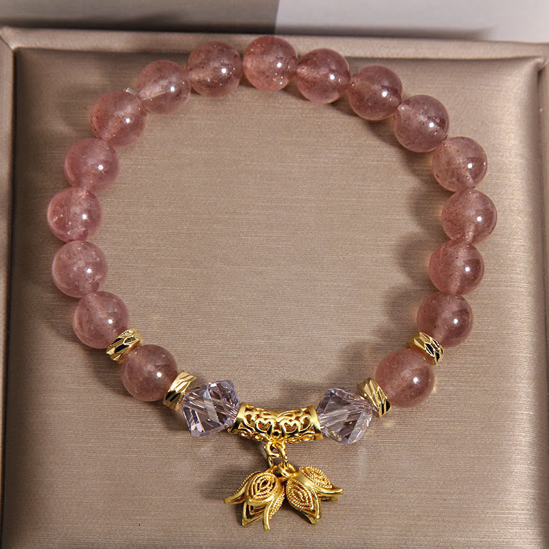 Fortune Jewel Lily of the Valley Natural Strawberry Quartz Positive Beaded Bracelet - Fortune Jewel
