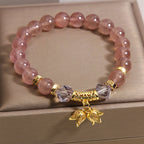 Fortune Jewel Lily of the Valley Natural Strawberry Quartz Positive Beaded Bracelet - Fortune Jewel