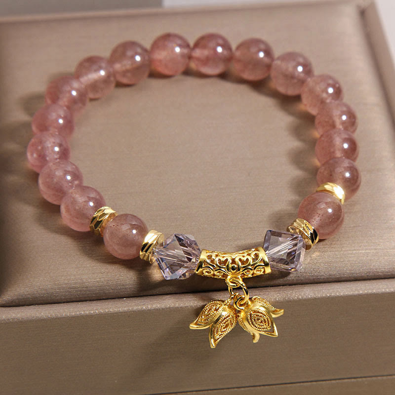 Fortune Jewel Lily of the Valley Natural Strawberry Quartz Positive Beaded Bracelet - Fortune Jewel