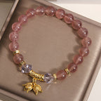 Fortune Jewel Lily of the Valley Natural Strawberry Quartz Positive Beaded Bracelet - Fortune Jewel