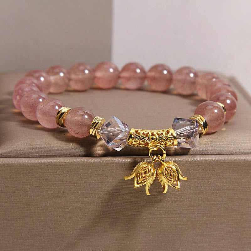 Fortune Jewel Lily of the Valley Natural Strawberry Quartz Positive Beaded Bracelet - Fortune Jewel