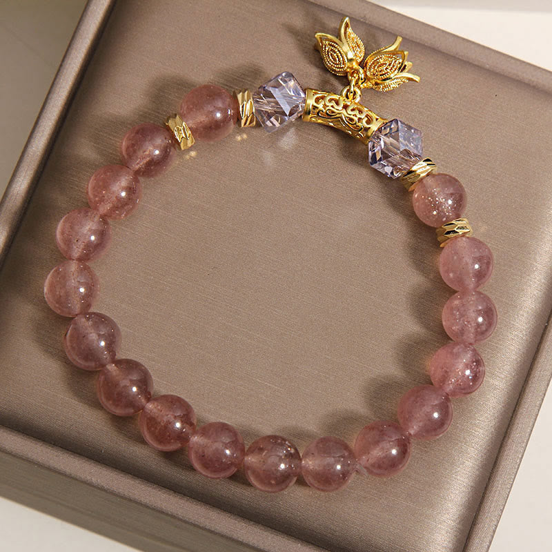 Fortune Jewel Lily of the Valley Natural Strawberry Quartz Positive Beaded Bracelet - Fortune Jewel