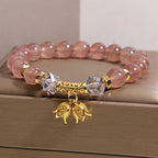 Fortune Jewel Lily of the Valley Natural Strawberry Quartz Positive Beaded Bracelet - Fortune Jewel