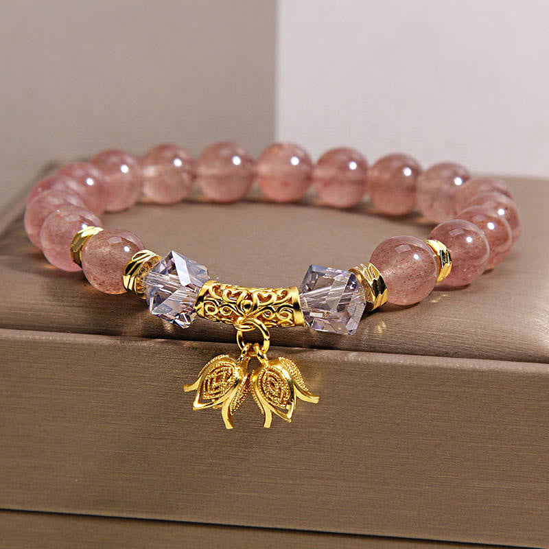 Fortune Jewel Lily of the Valley Natural Strawberry Quartz Positive Beaded Bracelet - Fortune Jewel