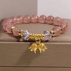 Fortune Jewel Lily of the Valley Natural Strawberry Quartz Positive Beaded Bracelet - Fortune Jewel