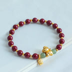 Buddha Stones Chinese Zodiac Year of the Horse Fu Character Cinnabar Hetian Jade Blessing Bracelet - Fortune Jewel