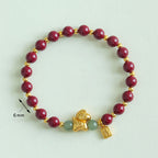 Buddha Stones Chinese Zodiac Year of the Horse Fu Character Cinnabar Hetian Jade Blessing Bracelet - Fortune Jewel