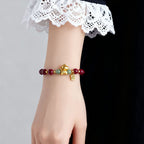Buddha Stones Chinese Zodiac Year of the Horse Fu Character Cinnabar Hetian Jade Blessing Bracelet - Fortune Jewel