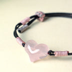 Fortune Jewel Natural Heart Charm Pink Crystal Braided String Warmth Bracelet - Fortune Jewel